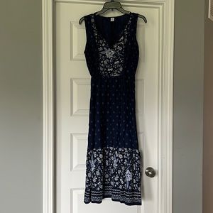 Old Navy Maxi Dress Sleeveless Navy White Boho Floral Sz Small